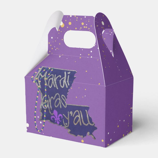 Caja Para Regalos Mardi Gras Y’all Louisiana State Beads Purpurina (Front Side)