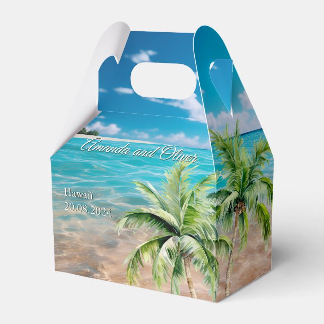 Caja Para Regalos Marea turquesa Tropical Palm Tree Beach Wedding (Front Side)