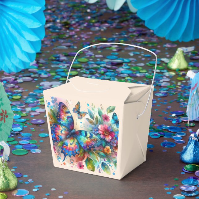 Caja Para Regalos Mariposa acuarela Flores Florales Rosa Azul (Fiesta)