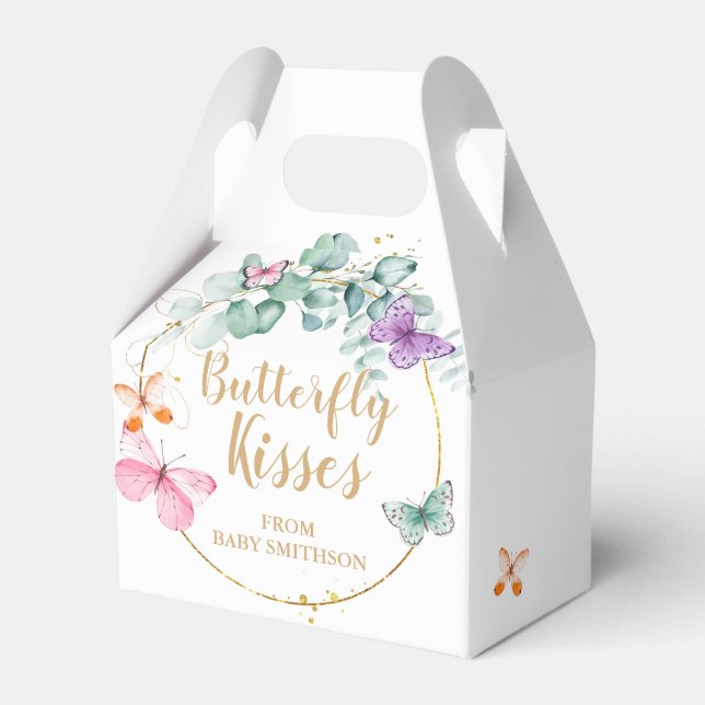 Caja Para Regalos Mariposa Baby Shower Eucalyptus Blanco y Oro (Front Side)