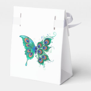 Caja Para Regalos Mariposa con plumas de pavo real verde