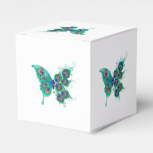 Caja Para Regalos Mariposa con plumas de pavo real verde