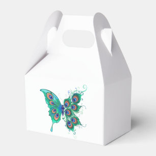 Caja Para Regalos Mariposa con plumas de pavo real verde