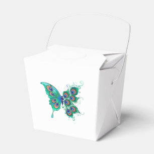 Caja Para Regalos Mariposa con plumas de pavo real verde
