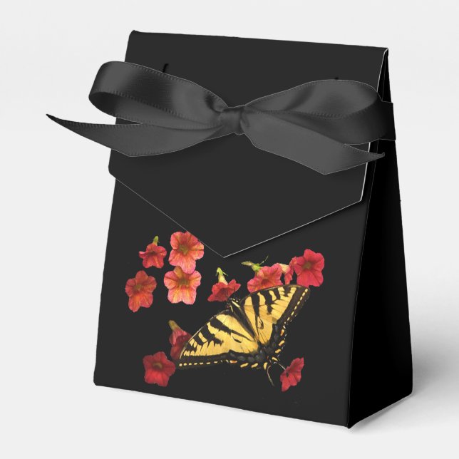 Caja Para Regalos Mariposa de cola cruda tigre sobre flores rojas (Front Side)