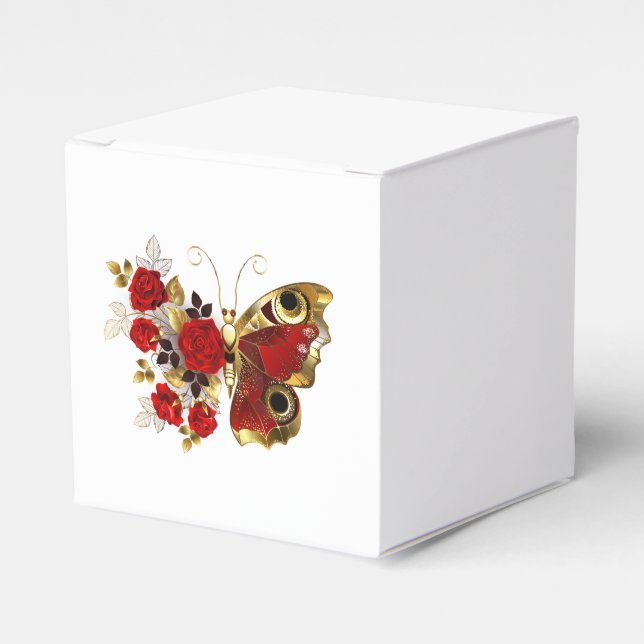 Caja Para Regalos Mariposa de flor roja con rosas rojas (Costado Anverso)