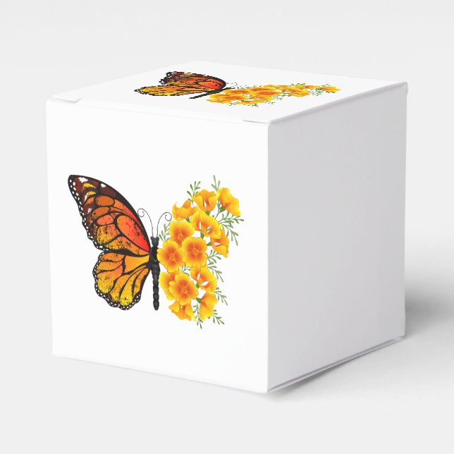 Caja Para Regalos Mariposa de flores con amapola amarilla de Califor (Costado Anverso)