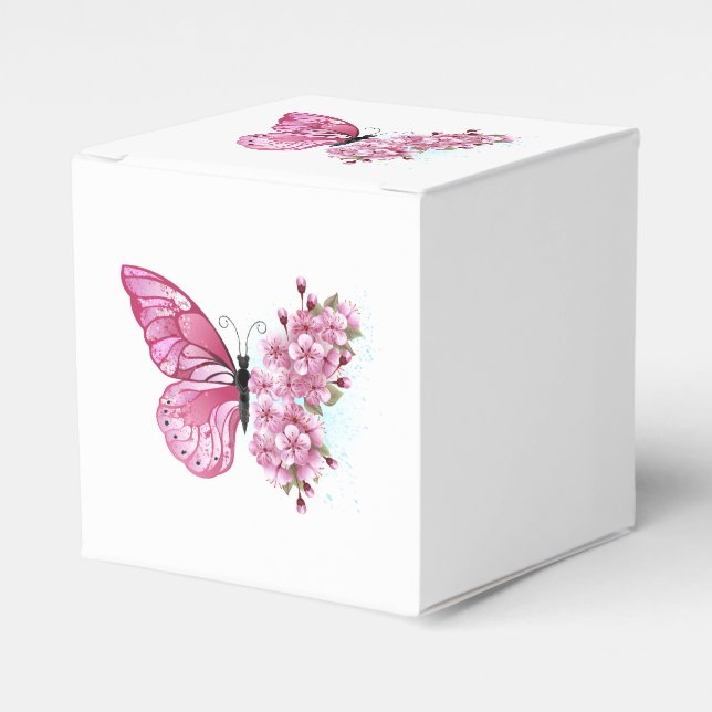 Caja Para Regalos Mariposa de flores con Sakura rosa (Costado Anverso)