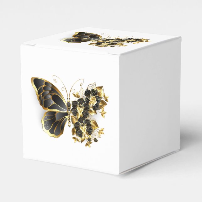 Caja Para Regalos Mariposa de flores de oro con orquídea negra (Costado Anverso)