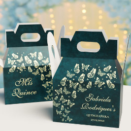 Caja Para Regalos Mariposa de oro verde esmeralda 15 años insignific