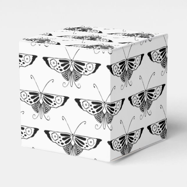 Caja Para Regalos Mariposa Deco estilizada - blanco y negro (Costado Anverso)