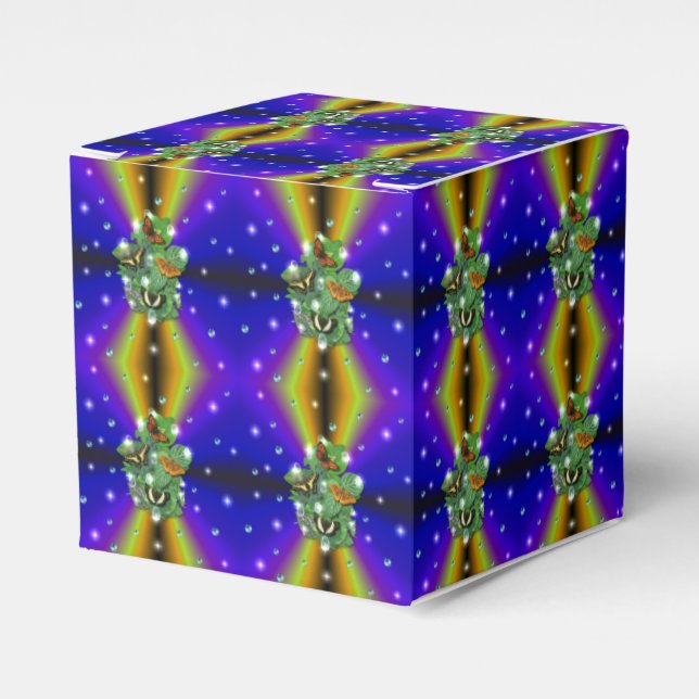 Caja Para Regalos Mariposa en arcoiris amarillo púrpura (Costado Anverso)