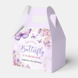 Caja Para Regalos Mariposa morada y dorada floral primer cumpleaños