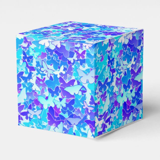 Caja Para Regalos Mariposas, azul, turquesa, lavanda (Costado Anverso)