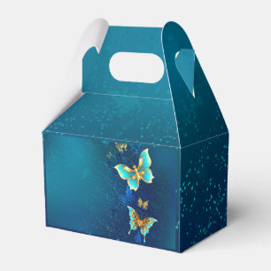 Caja Para Regalos Mariposas doradas sobre fondo azul