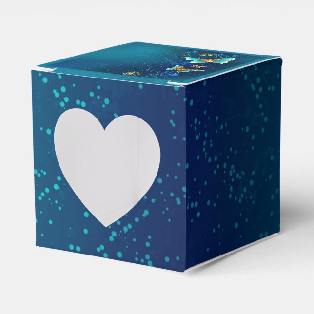 Caja Para Regalos Mariposas doradas sobre fondo azul (Anverso)