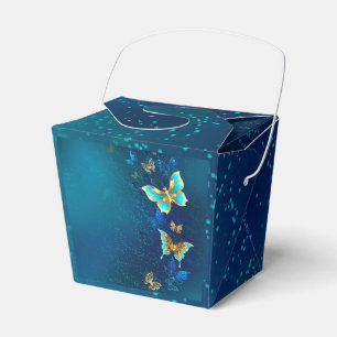 Caja Para Regalos Mariposas doradas sobre fondo azul