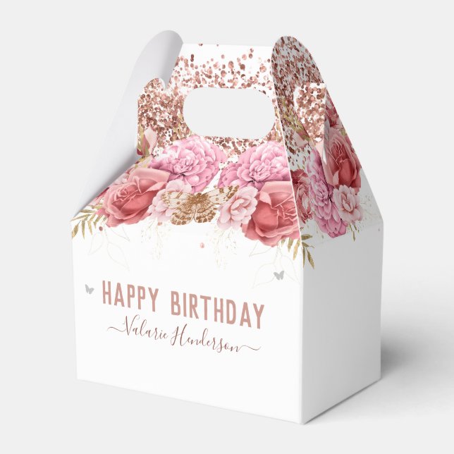 Caja Para Regalos Mariposas Florales Pink Happy Birday (Front Side)