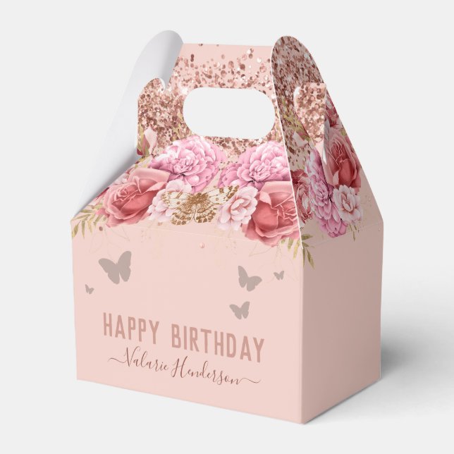 Caja Para Regalos Mariposas Florales Pink Happy Birday (Front Side)