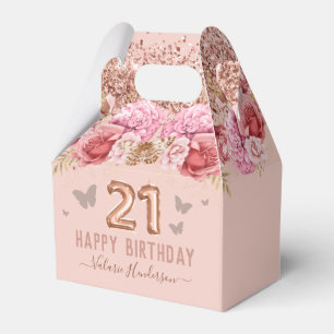Caja Para Regalos Mariposas Florales Rosa Feliz cumpleaños número