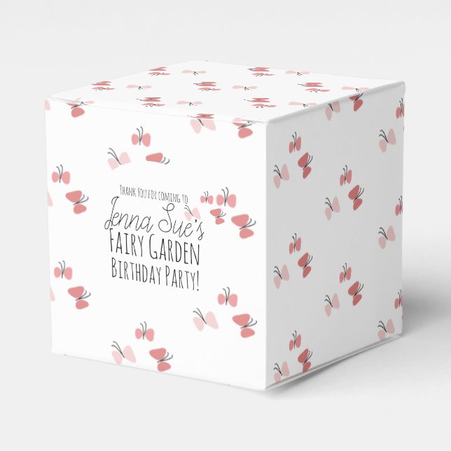 Caja Para Regalos Mariposas Jardín Cumpleaños Rosa (Costado Anverso)