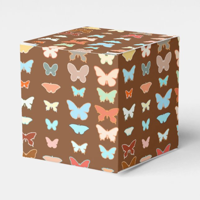Caja Para Regalos Mariposas, marrones, turquesa y coral (Costado Anverso)