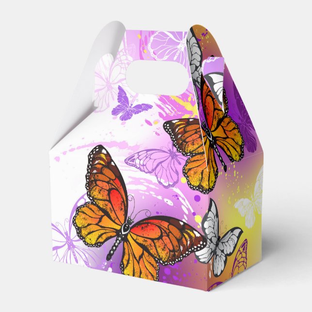 Caja Para Regalos Mariposas Monarca en Fondo Morado (Front Side)