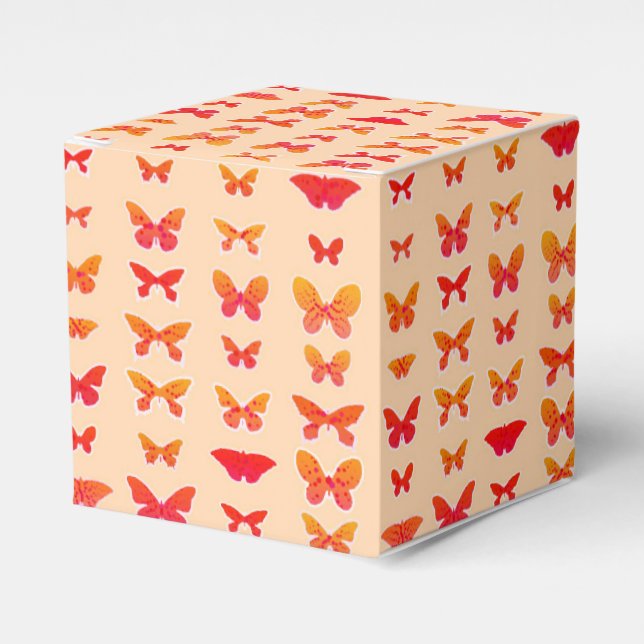 Caja Para Regalos Mariposas, oro, rosa coral, naranja suave (Costado Anverso)