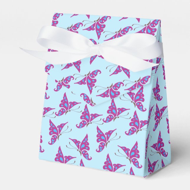 Caja Para Regalos Mariposas púrpura en impresión de azul claro y mar (Front Side)