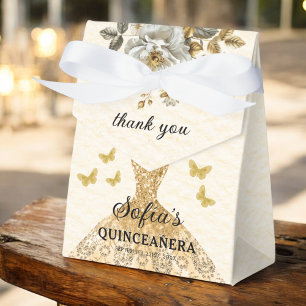 Caja Para Regalos Mariposas Quinceañera floral de oro