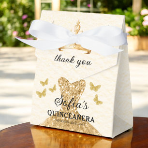 Caja Para Regalos Mariposas Quinceañera floral de oro