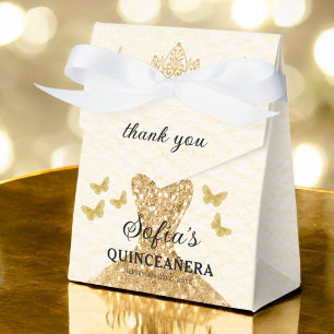 Caja Para Regalos Mariposas Quinceañera floral de oro