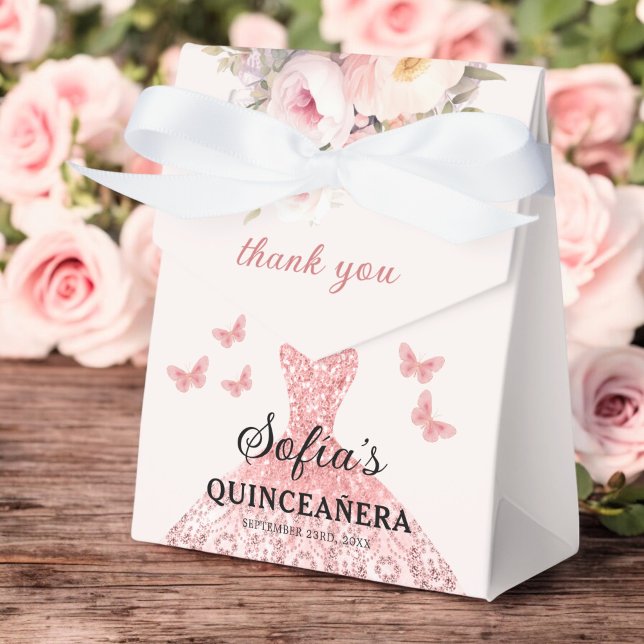 Caja Para Regalos Mariposas Quinceañera Floral Rosa Rubor (Subido por el creador)