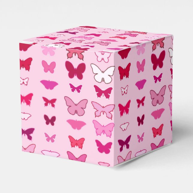 Caja Para Regalos Mariposas, tonos rosas y fucsia (Costado Anverso)