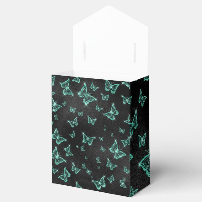 Caja Para Regalos Mariposas verde azuladas en negro (Abierto)
