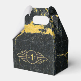 Caja Para Regalos Mármol de oro negro tres letras Monograma Art Deco