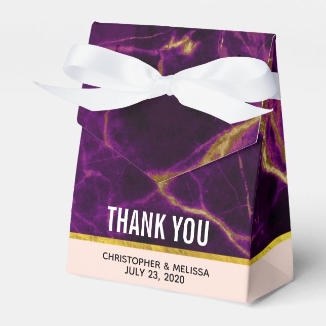 Caja Para Regalos Mármol morado y dorado Boda moderno (Front Side)