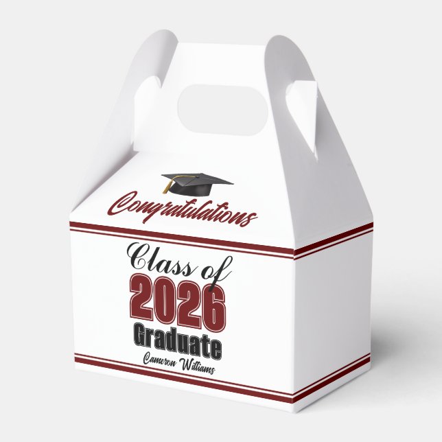 Caja Para Regalos Maroon Class of 2026 Custom Graduation Party (Front Side)