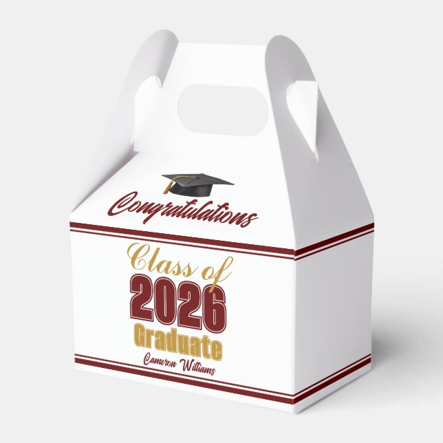 Caja Para Regalos Maroon Gold Class of 2026 Graduation Party (Front Side)