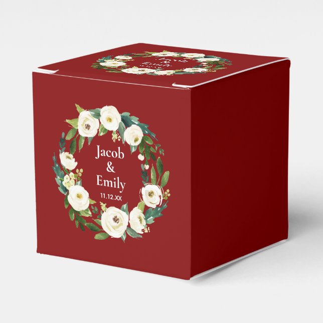 Caja Para Regalos Maroon Greenery Personalized Names Date Boda (Costado Anverso)