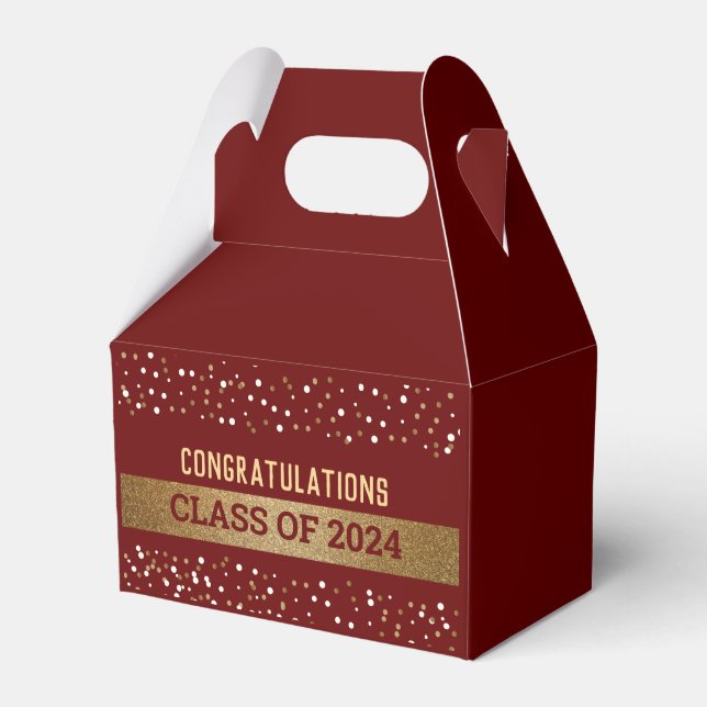 Caja Para Regalos Maroon Red Gold Felicitaciones Clase de 2024 (Front Side)