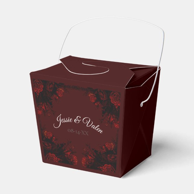 Caja Para Regalos Maroon Rojo Floral Elegante Boda (Front Side)
