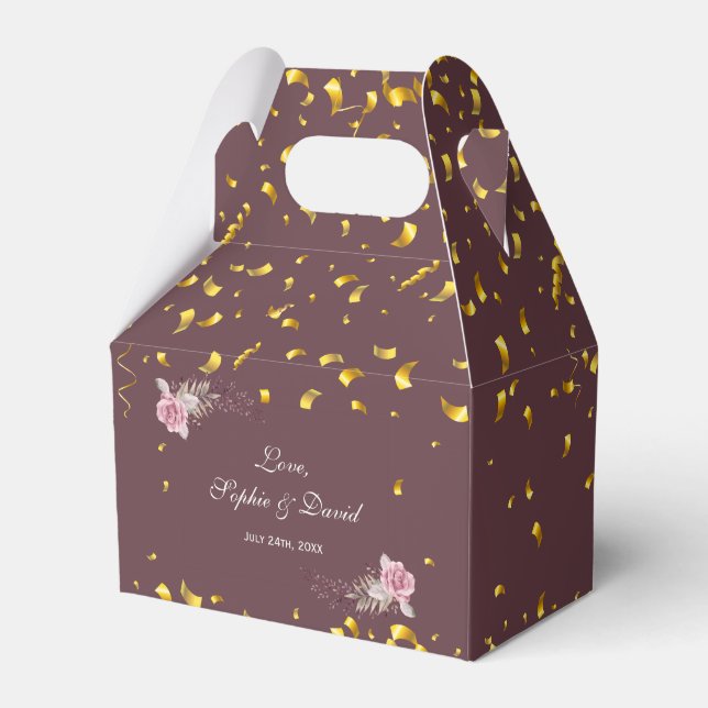 Caja Para Regalos Marsala Maroon Floral Gold Confetti Boda (Front Side)