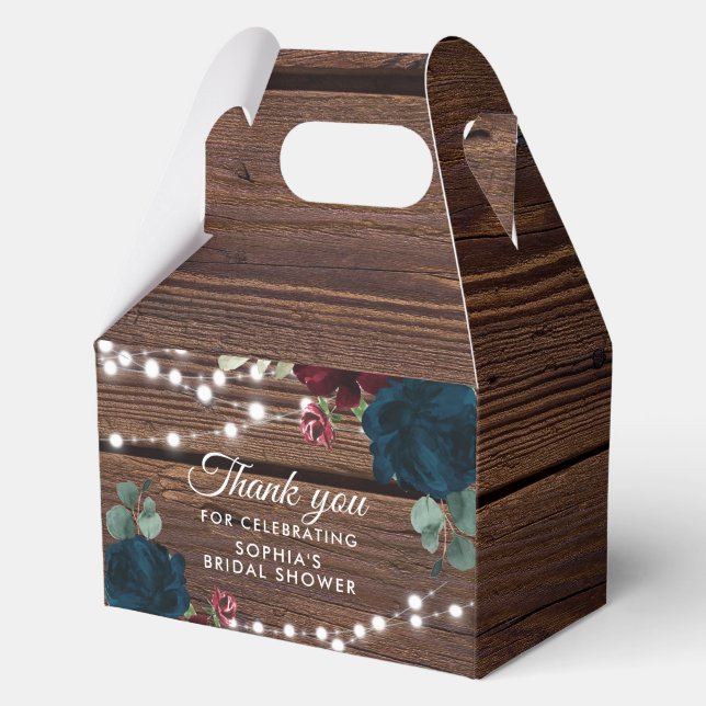 Caja Para Regalos Marsala y flores de marina ducha de novia rústica  (Anverso)