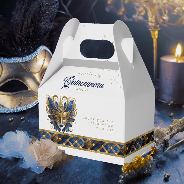 Caja Para Regalos Máscara de mascarada Motif Harlequin Blue Gold ID1 (Subido por el creador)