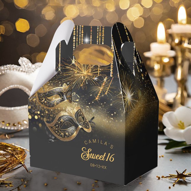 Caja Para Regalos Mascaradas de Mascarada Dulce Dieciséis Black Gold (Subido por el creador)