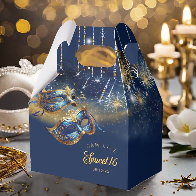 Caja Para Regalos Mascaradas de Mascarada Dulce Dieciséis Blue Gold  (Subido por el creador)