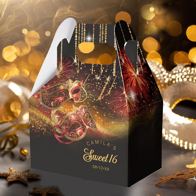 Caja Para Regalos Mascaradas de Mascarada Dulce Dieciséis Red Gold I (Subido por el creador)