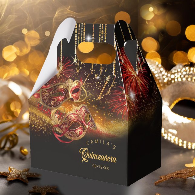 Caja Para Regalos Mascaradas mascaradas Quinceanera Red Gold ID1031 (Subido por el creador)