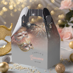 Caja Para Regalos Máscaras mascaradas Quinceanera Rosa Gold ID1031